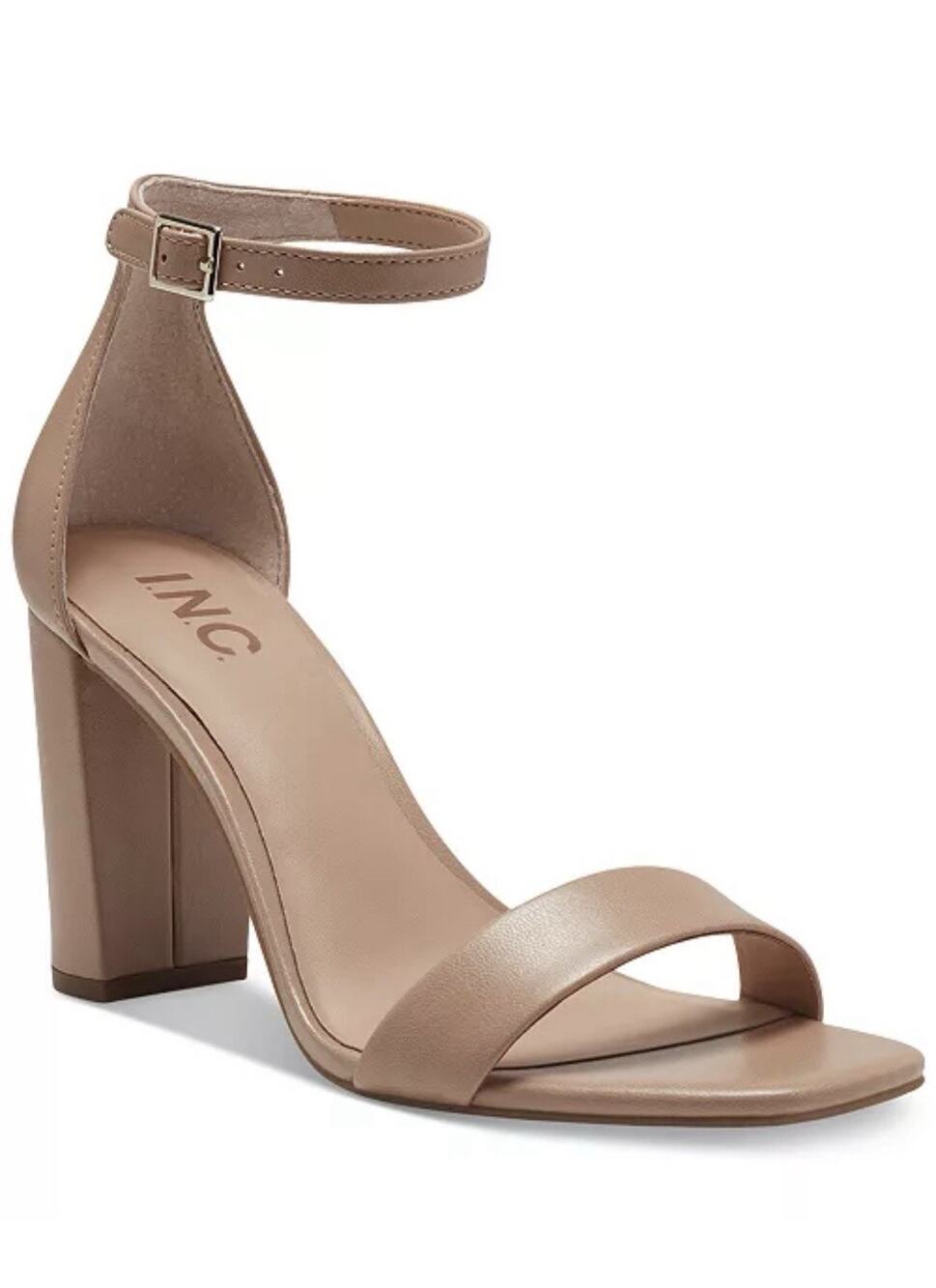 INC International Concepts Nude Block Heel Ankle Strap Sandals Women’s Size 8.5